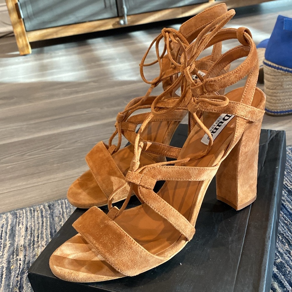 Dune Lace Up Tan Suede Tan Sandal